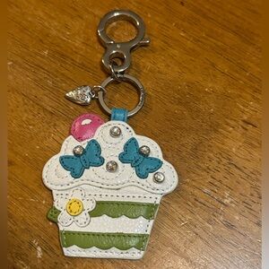 Brighton Cupcake Keychain fob with Butterflies White, Green, Turquoise and Pink